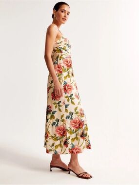 Abercrombie & Fitch Dipped-Waist Smocked Midi Dress – Floral, XS, NWT